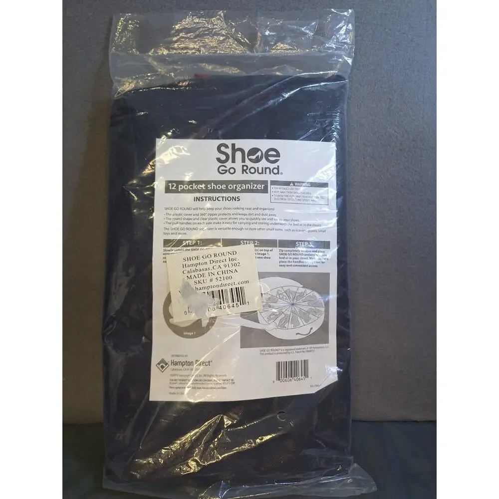 Hampton Direct Shoe Go Round Circular 12 Pocket Shoe Organizer Black 28D x 6.25